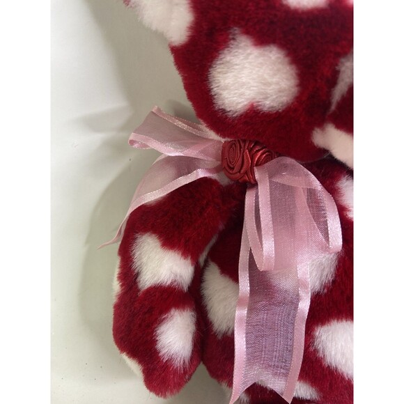 ABC Distributing Red White Hearts Bear Teddy Plush Stuffed Animal Toy with Bow - Picture 4 of 8